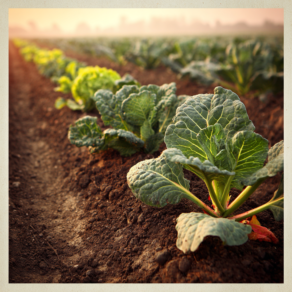 Vintage photo of leafy greens growing in rich soil